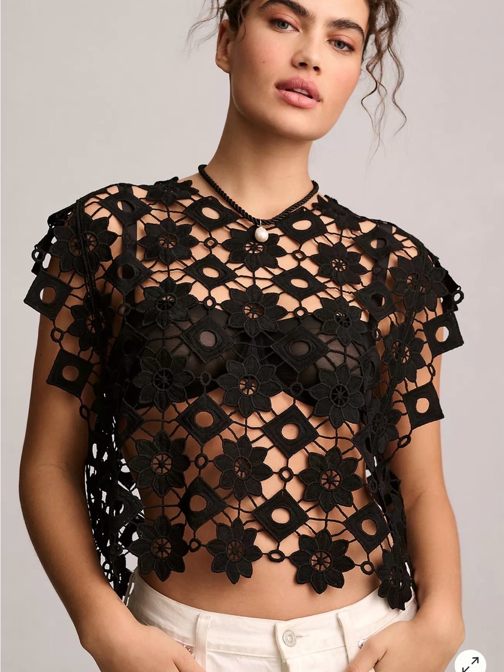 Maeve Black Floral Shell Top NWT OS